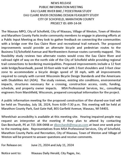 Public Info Meeting Eau Claire River Bike