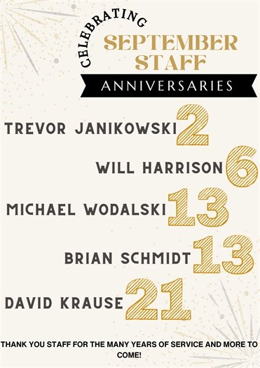 September Staff Anniversaries