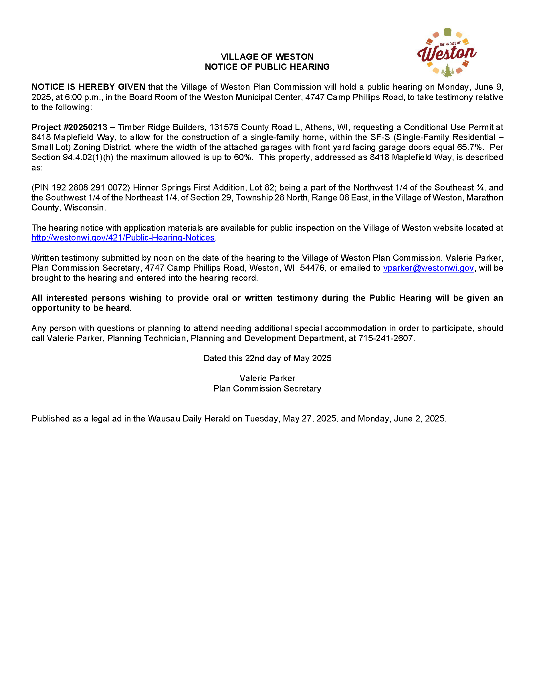 250609 Hearing Notice Village - PC CUP_Mailing