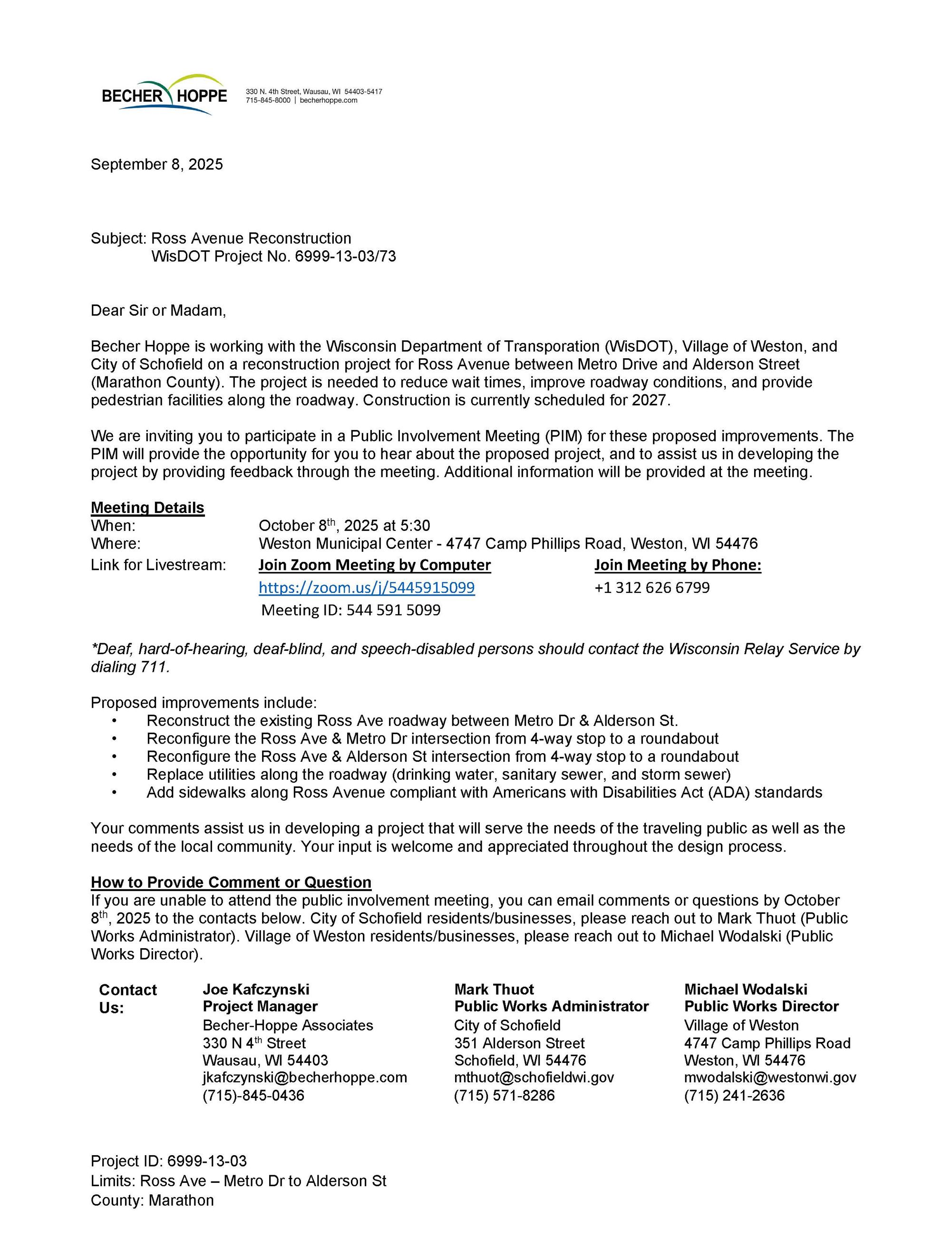 Ross Avenue PIM letter